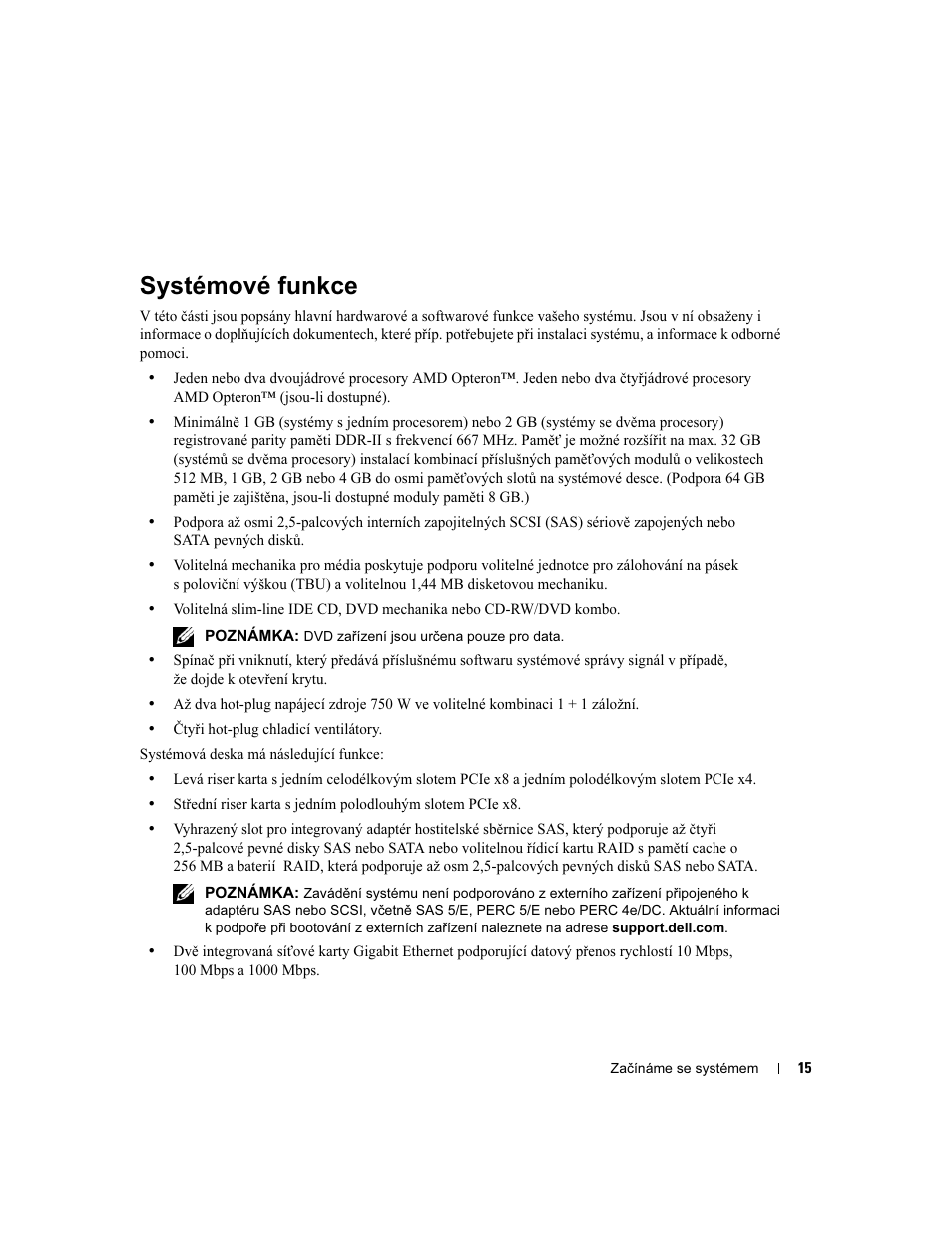 Systémové funkce | Dell PowerEdge 2970 User Manual | Page 17 / 110