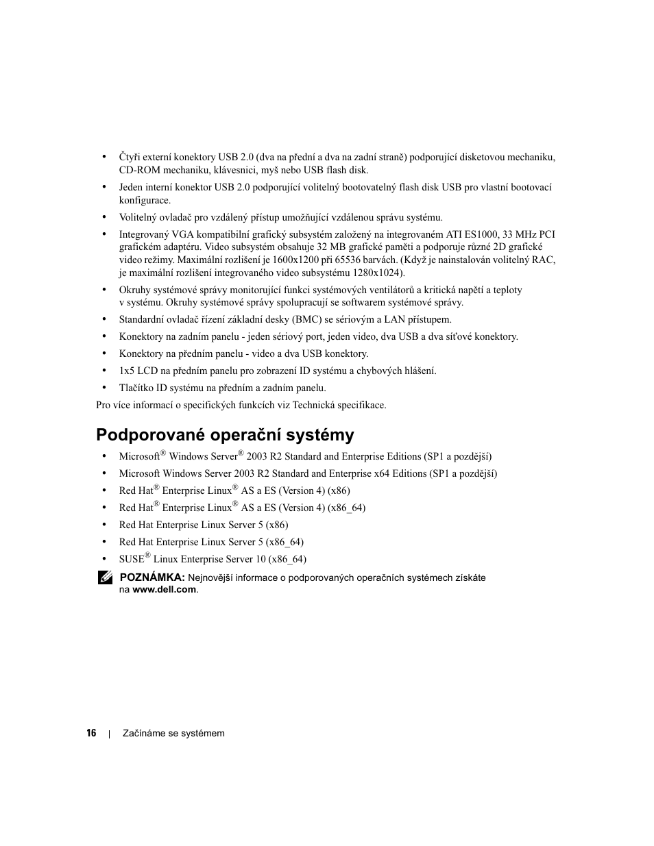 Podporované operační systémy | Dell PowerEdge 2970 User Manual | Page 18 / 110