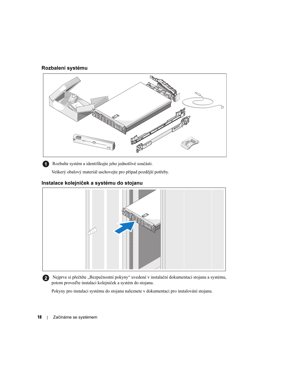 Rozbalení systému, Instalace kolejniček a systému do stojanu | Dell PowerEdge 2970 User Manual | Page 20 / 110