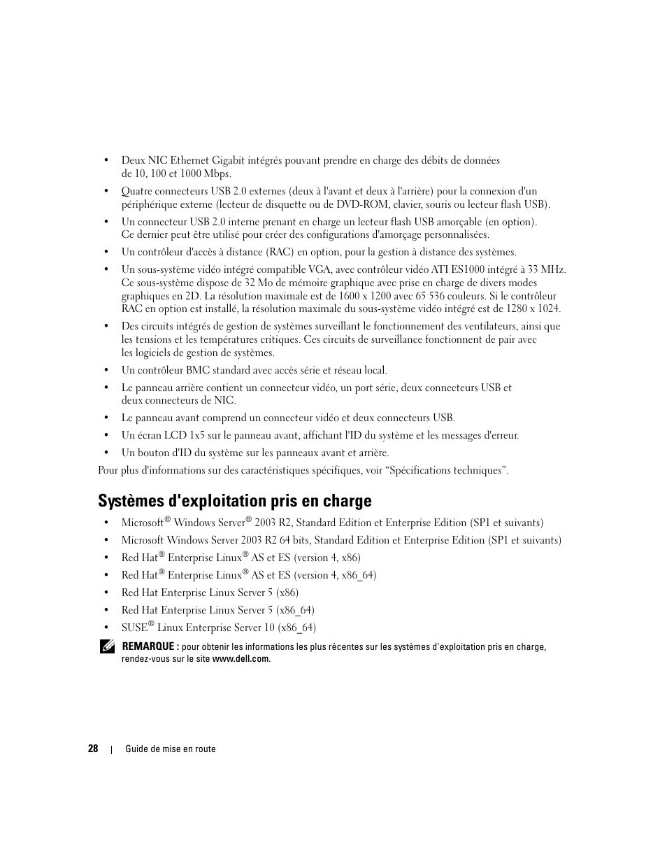 Systèmes d'exploitation pris en charge | Dell PowerEdge 2970 User Manual | Page 30 / 110