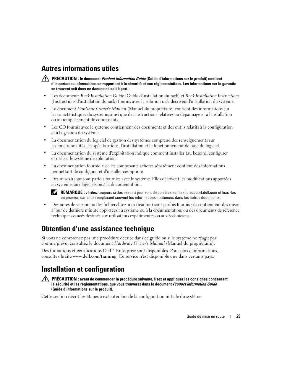 Autres informations utiles, Obtention d'une assistance technique, Installation et configuration | Dell PowerEdge 2970 User Manual | Page 31 / 110