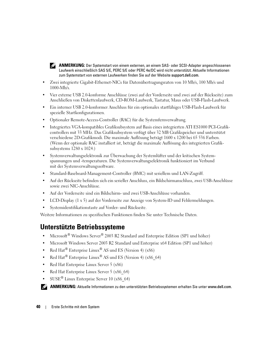 Unterstützte betriebssysteme | Dell PowerEdge 2970 User Manual | Page 42 / 110