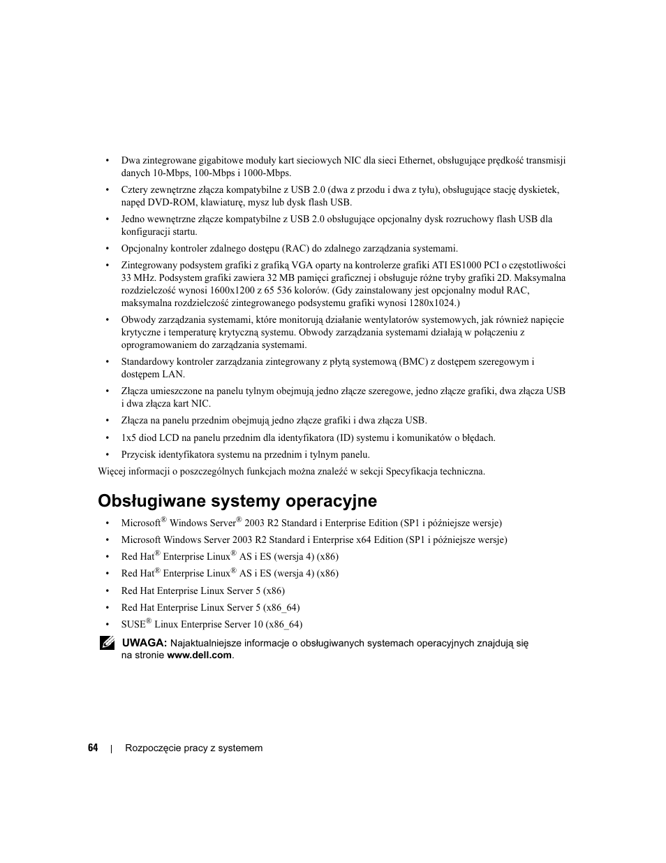 Obsługiwane systemy operacyjne | Dell PowerEdge 2970 User Manual | Page 66 / 110