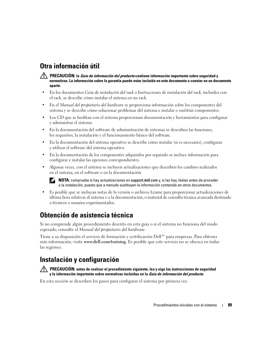 Otra información útil, Obtención de asistencia técnica, Instalación y configuración | Dell PowerEdge 2970 User Manual | Page 91 / 110