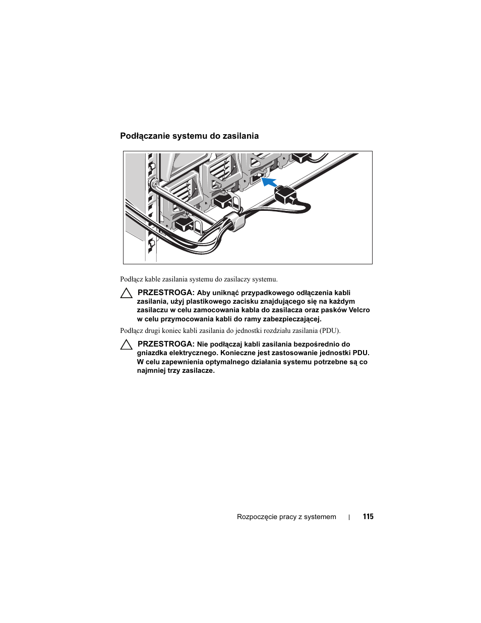 Podłączanie systemu do zasilania | Dell PowerEdge M710 User Manual | Page 117 / 224