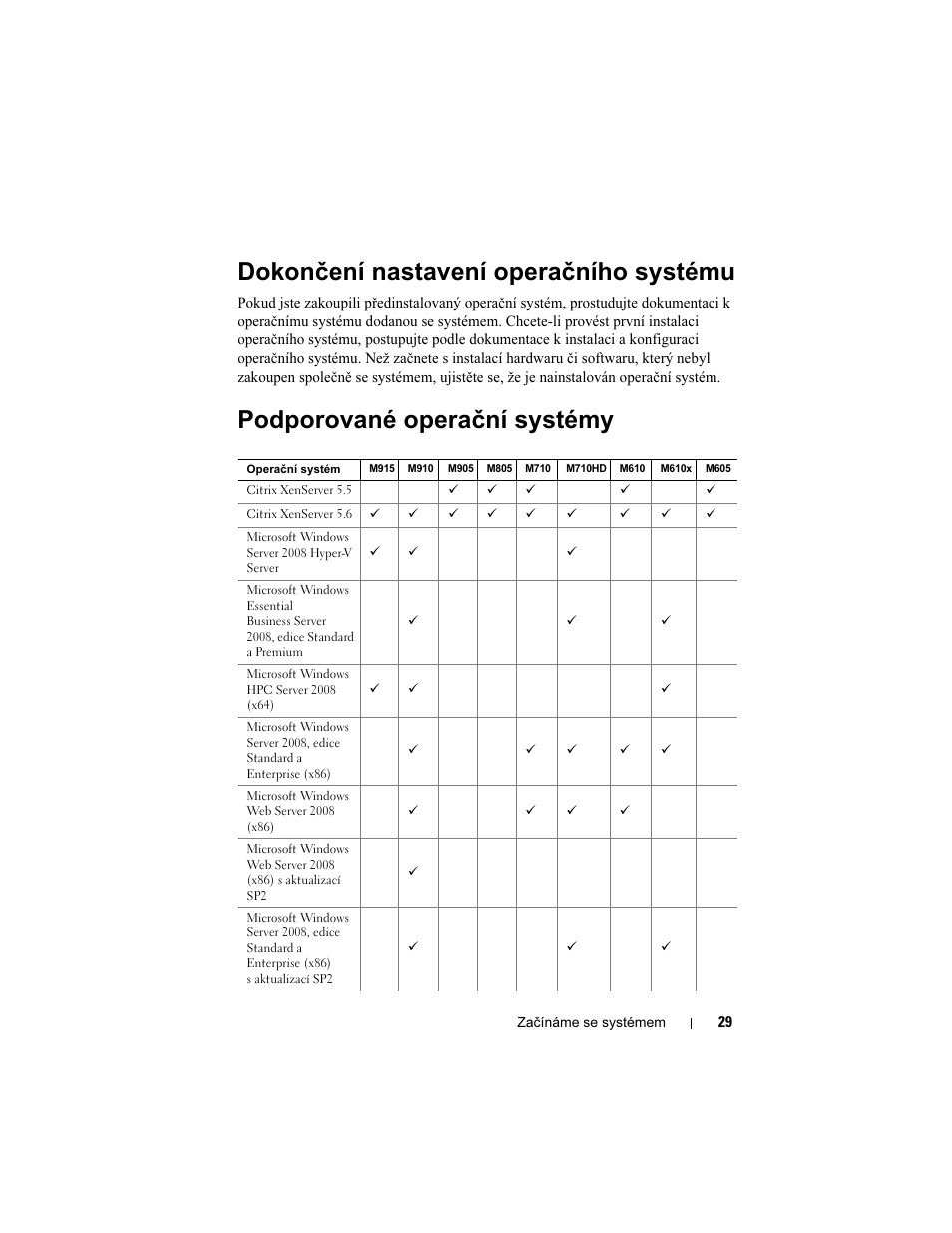 Dokončení nastavení operačního systému, Podporované operační systémy | Dell PowerEdge M710 User Manual | Page 31 / 224