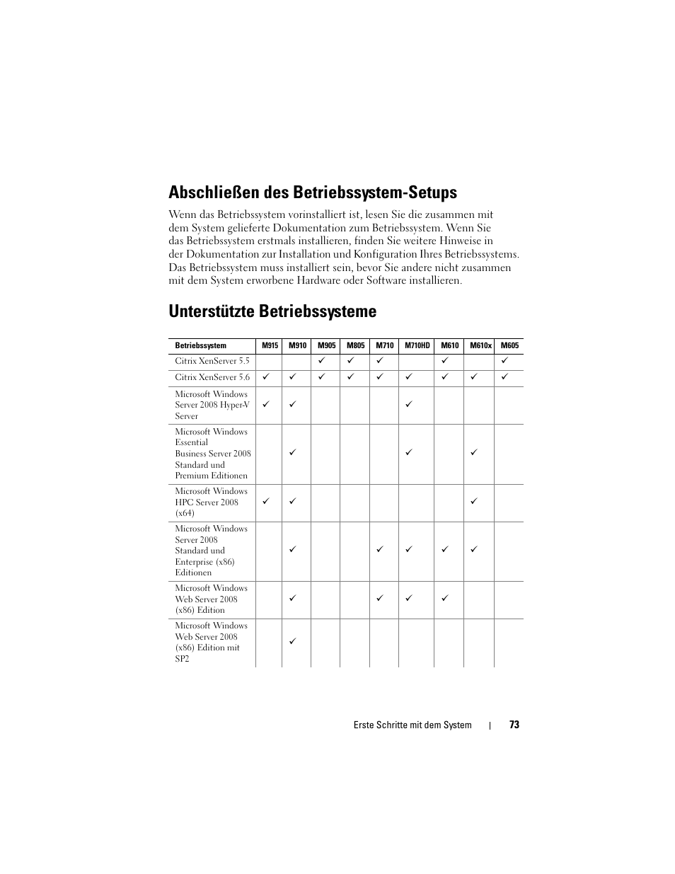 Abschließen des betriebssystem-setups, Unterstützte betriebssysteme | Dell PowerEdge M710 User Manual | Page 75 / 224