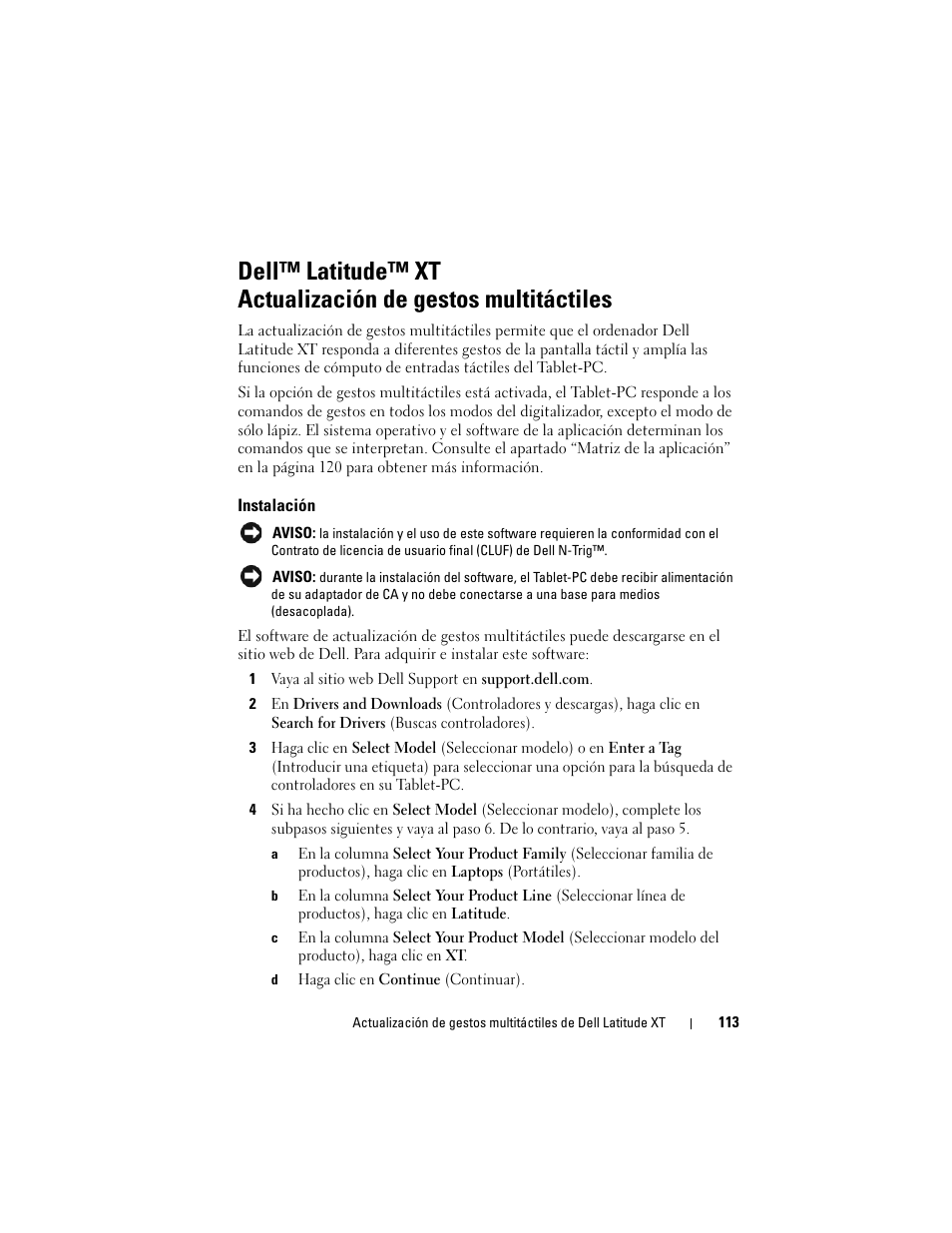Instalación | Dell Latitude XT User Manual | Page 115 / 148