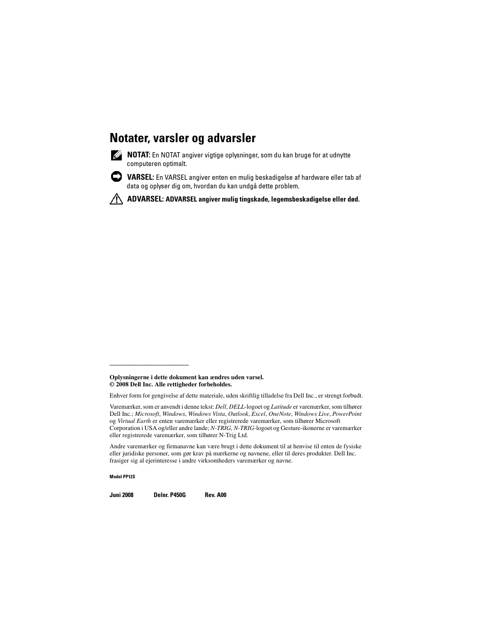 Notater, varsler og advarsler | Dell Latitude XT User Manual | Page 24 / 148