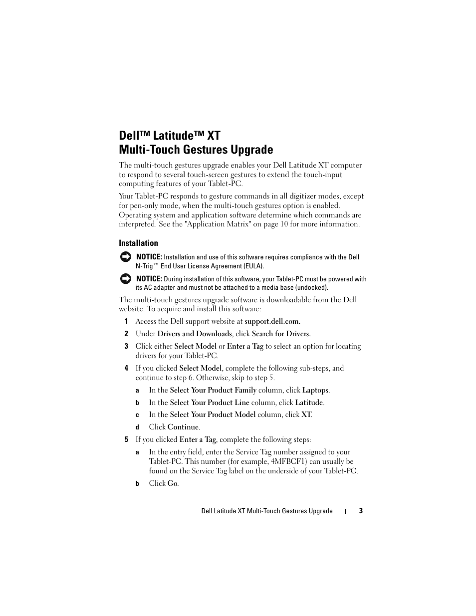 Dell™ latitude™ xt multi-touch gestures upgrade, Installation | Dell Latitude XT User Manual | Page 5 / 148