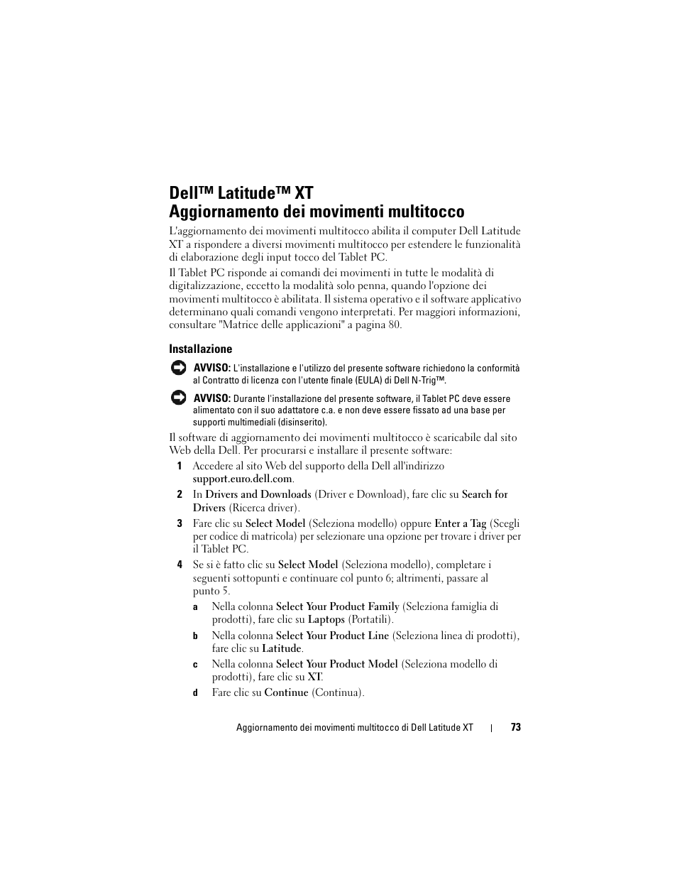 Installazione | Dell Latitude XT User Manual | Page 75 / 148