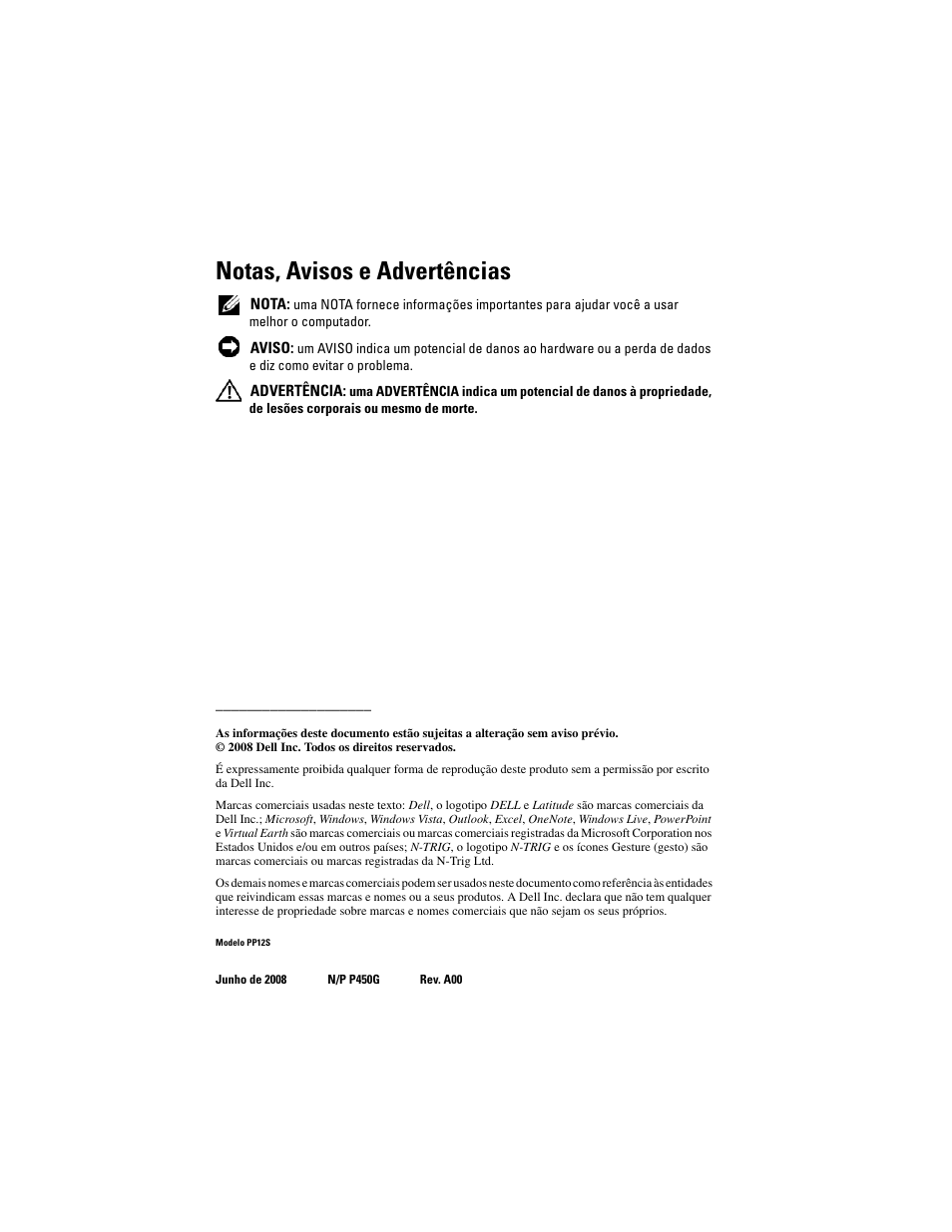 Notas, avisos e advertências | Dell Latitude XT User Manual | Page 94 / 148