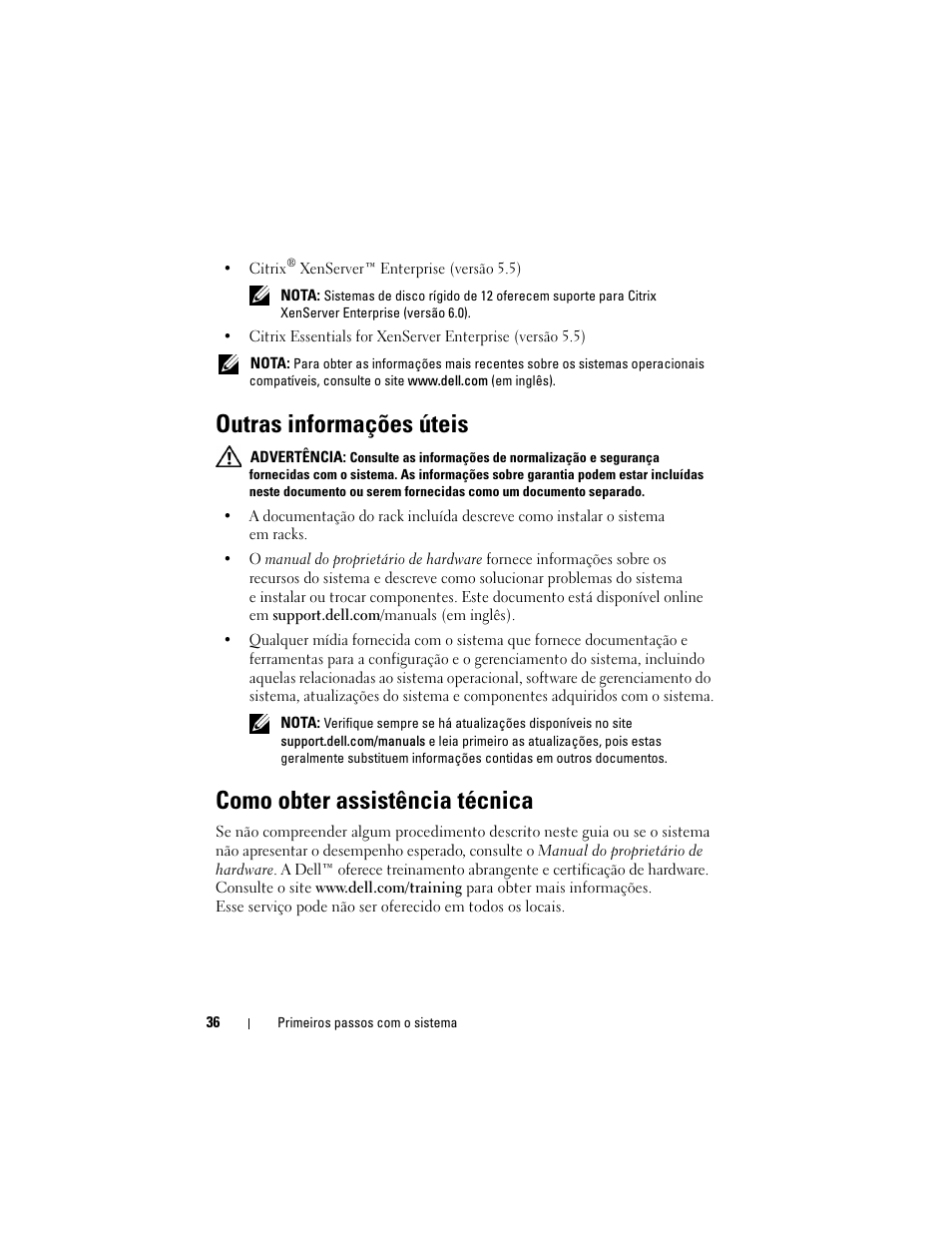 Outras informações úteis, Como obter assistência técnica | Dell PowerEdge R510 User Manual | Page 38 / 58