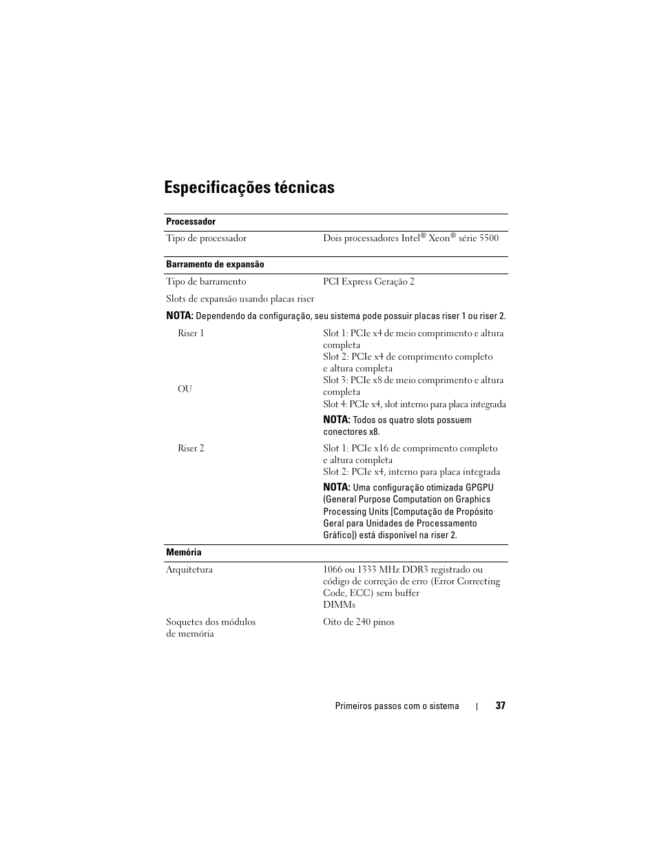 Especificações técnicas | Dell PowerEdge R510 User Manual | Page 39 / 58