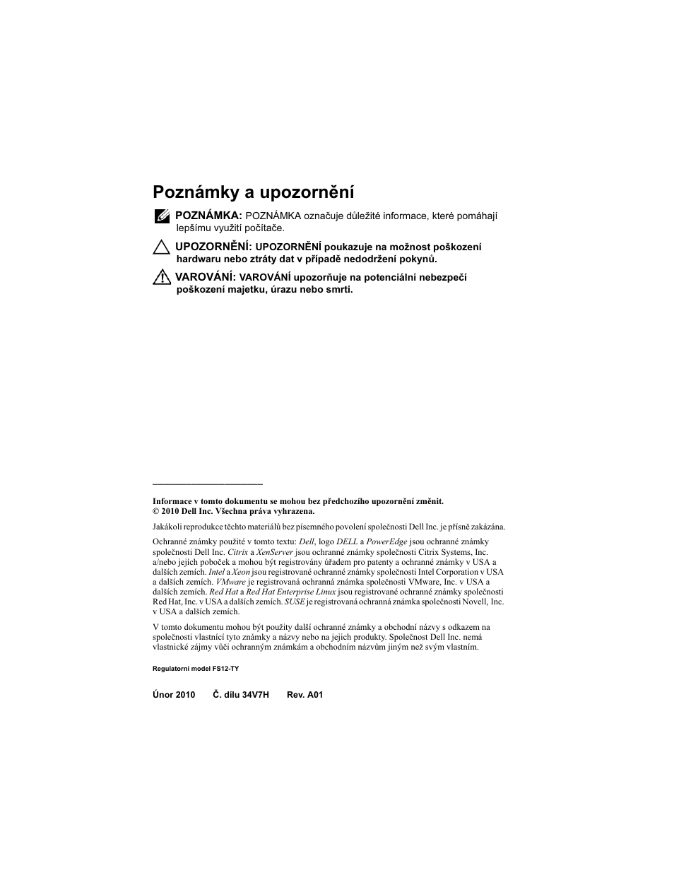 Poznámky a upozornění | Dell PowerEdge C2100 User Manual | Page 16 / 118