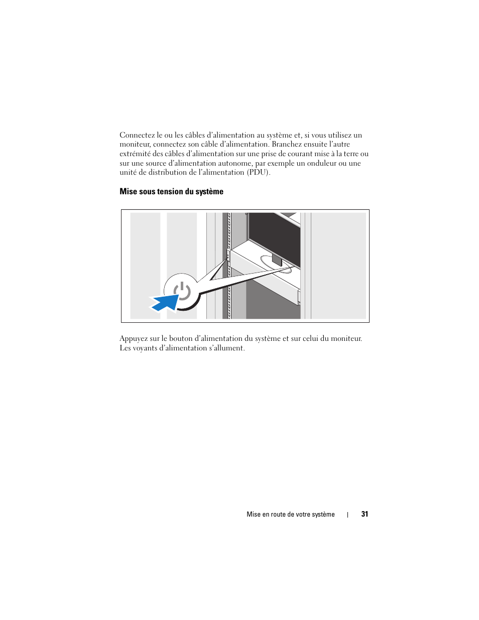 Mise sous tension du système | Dell PowerEdge C2100 User Manual | Page 33 / 118