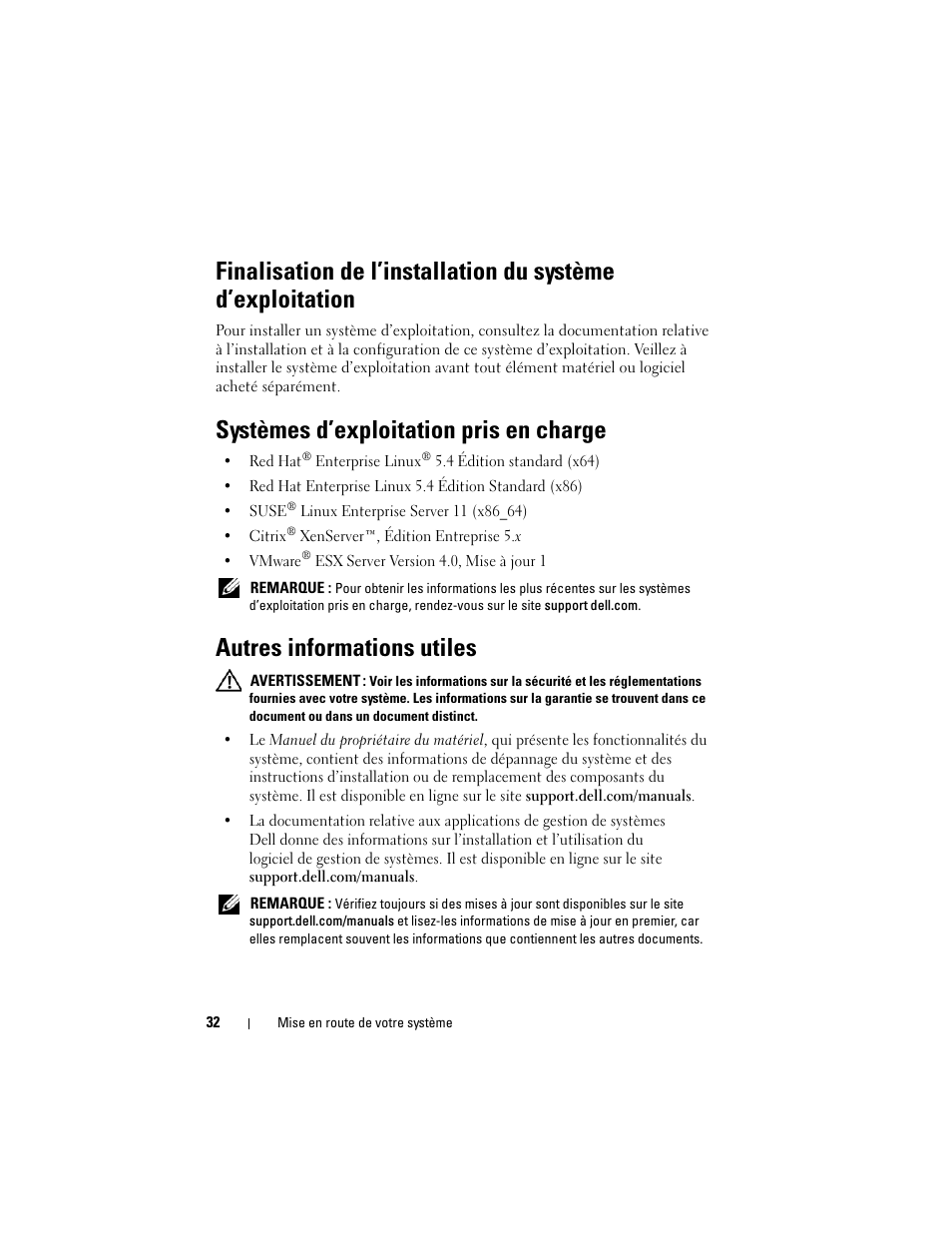 Systèmes d’exploitation pris en charge, Autres informations utiles | Dell PowerEdge C2100 User Manual | Page 34 / 118