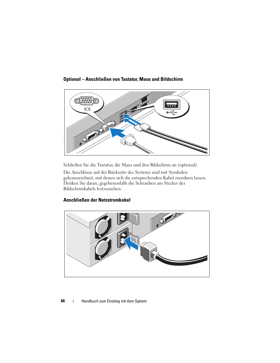 Anschließen der netzstromkabel | Dell PowerEdge C2100 User Manual | Page 46 / 118