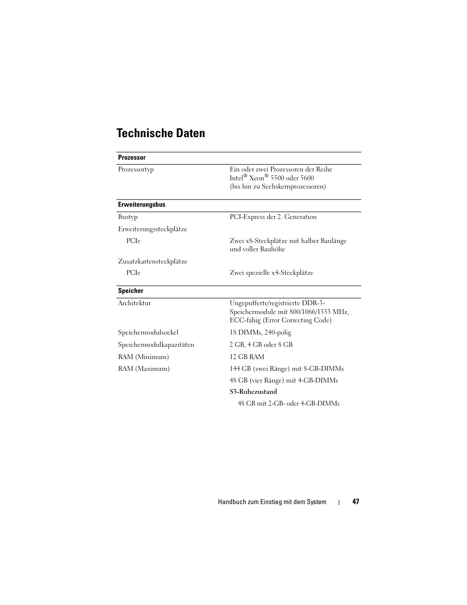 Technische daten | Dell PowerEdge C2100 User Manual | Page 49 / 118