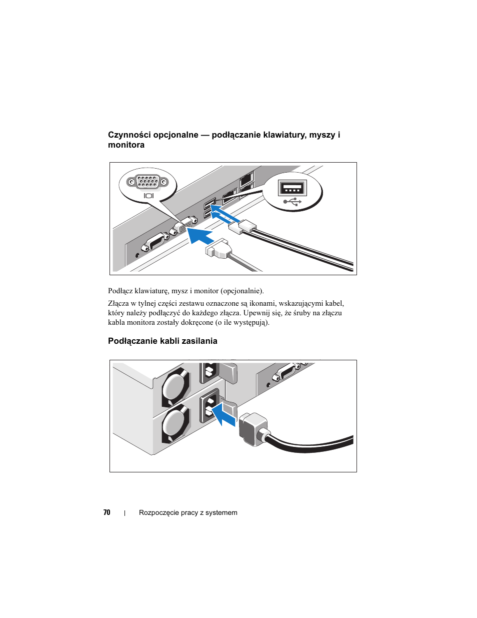 Podłączanie kabli zasilania | Dell PowerEdge C2100 User Manual | Page 72 / 118