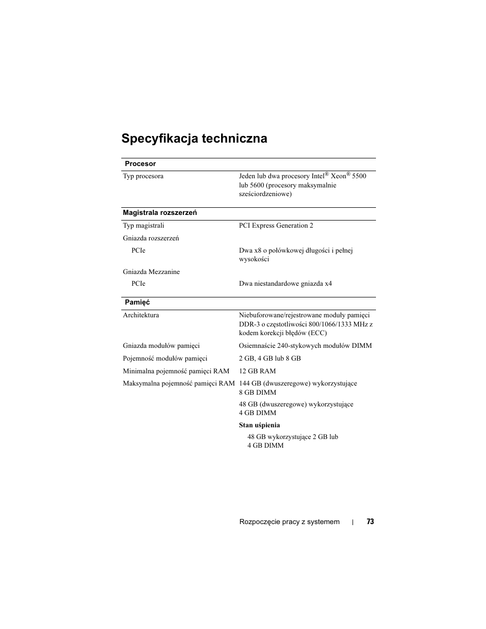 Specyfikacja techniczna | Dell PowerEdge C2100 User Manual | Page 75 / 118