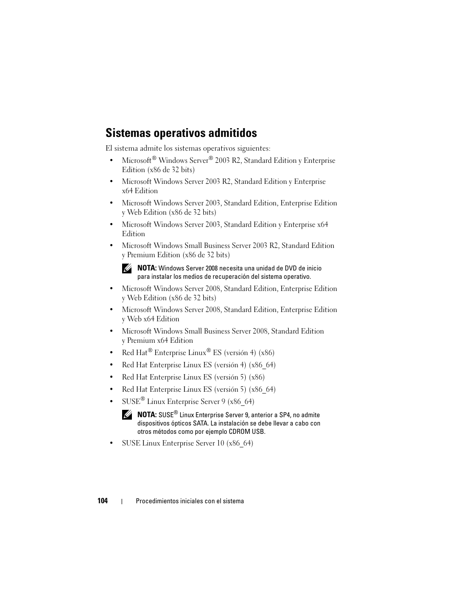 Sistemas operativos admitidos | Dell PowerEdge T300 User Manual | Page 106 / 128