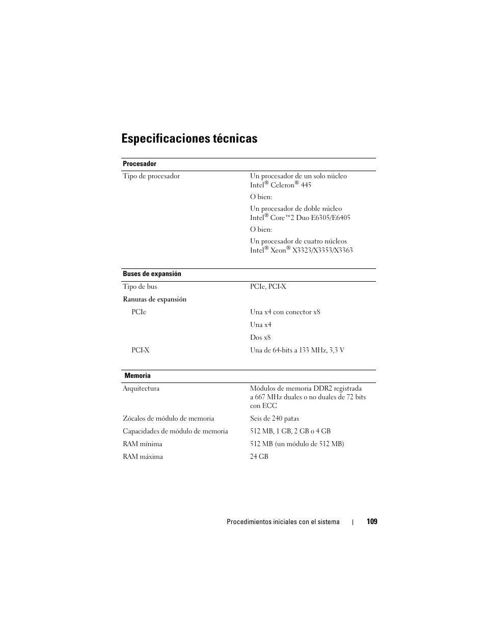 Especificaciones técnicas | Dell PowerEdge T300 User Manual | Page 111 / 128