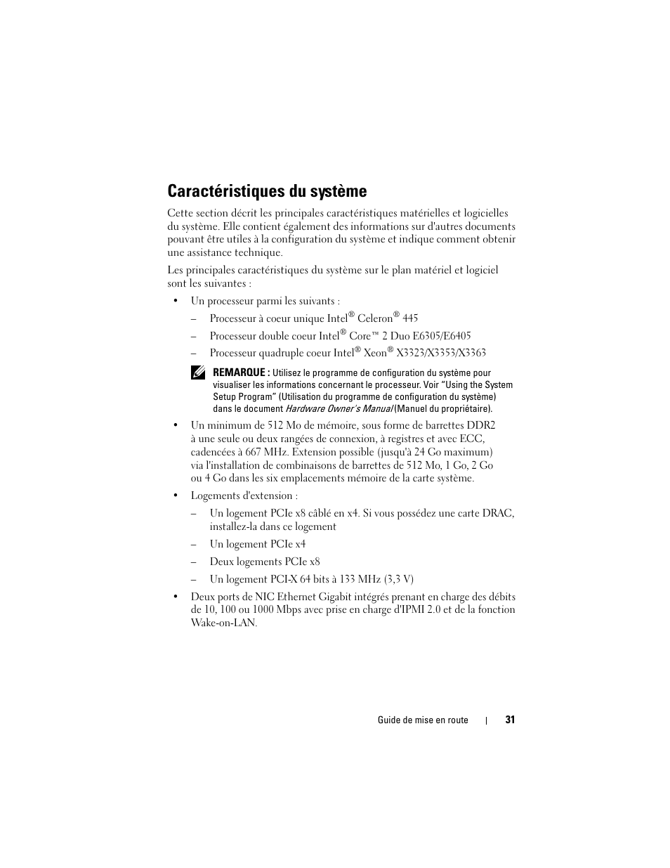 Caractéristiques du système | Dell PowerEdge T300 User Manual | Page 33 / 128