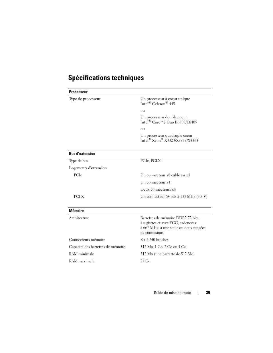 Spécifications techniques | Dell PowerEdge T300 User Manual | Page 41 / 128