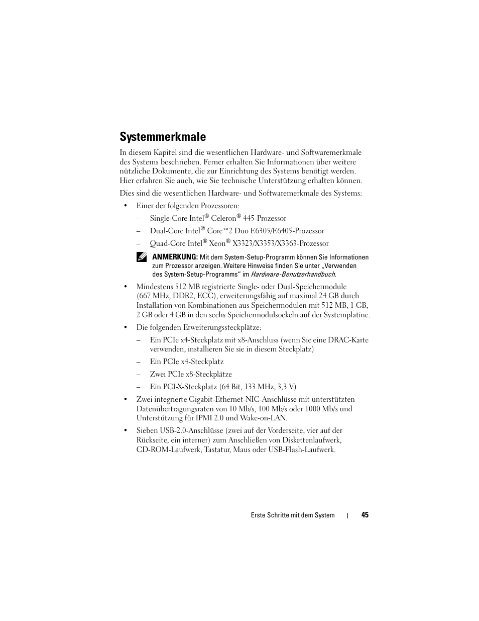 Systemmerkmale | Dell PowerEdge T300 User Manual | Page 47 / 128