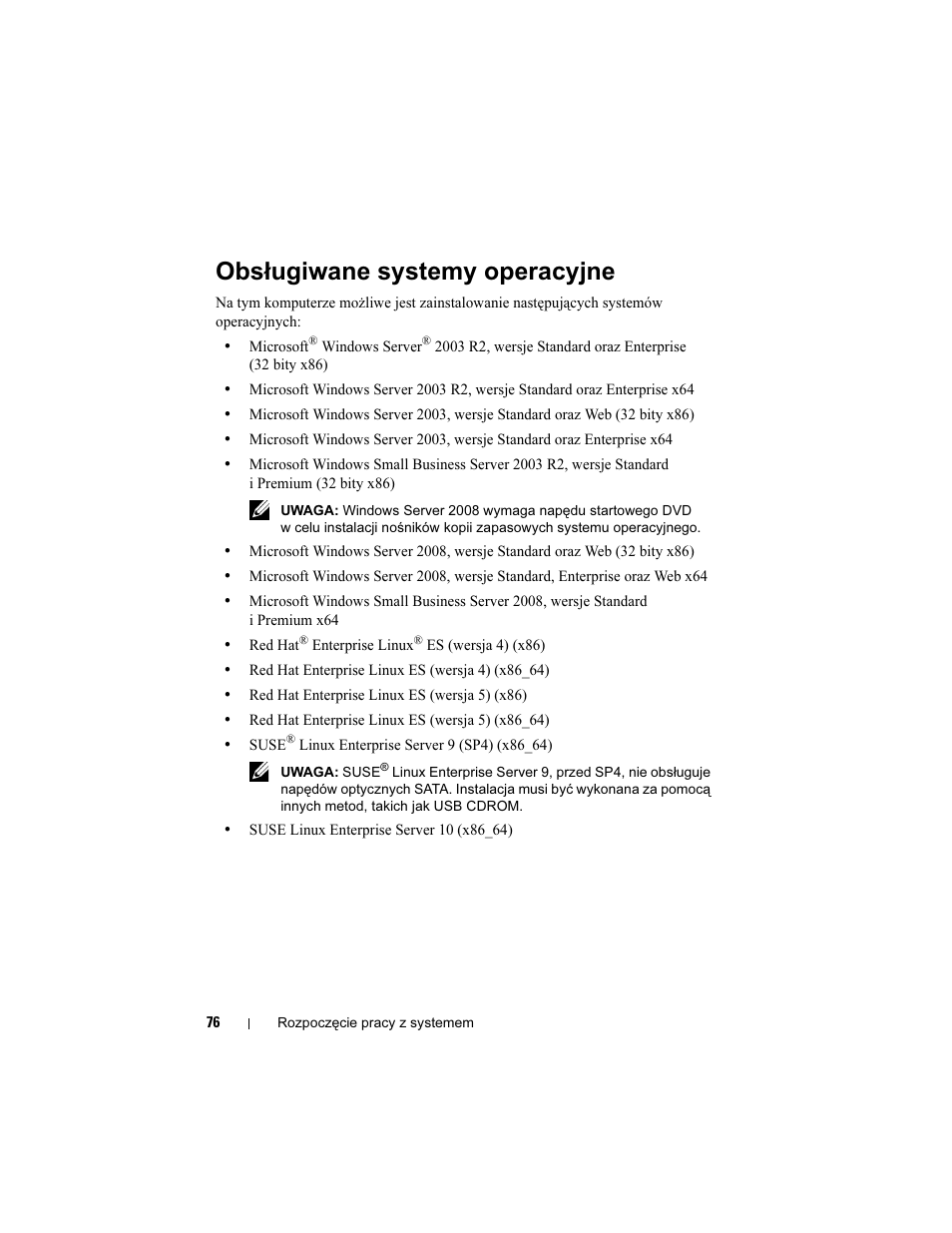 Obsługiwane systemy operacyjne | Dell PowerEdge T300 User Manual | Page 78 / 128