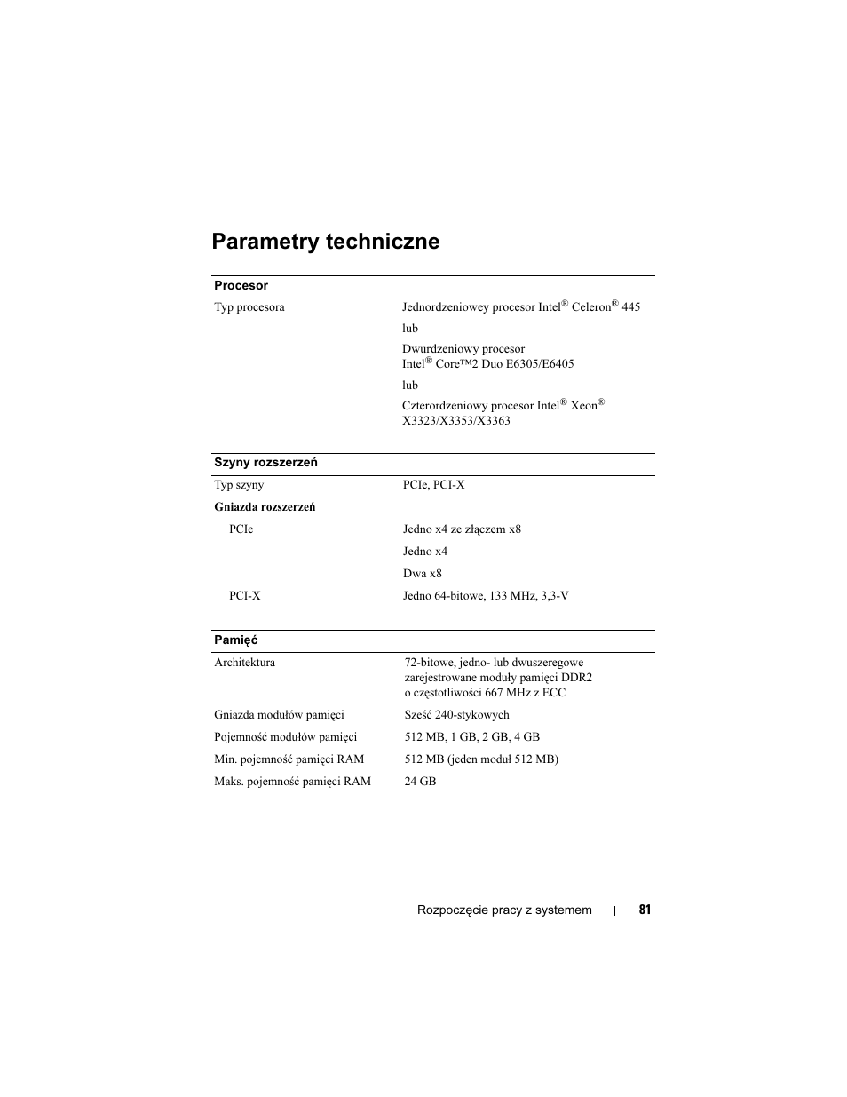 Parametry techniczne | Dell PowerEdge T300 User Manual | Page 83 / 128