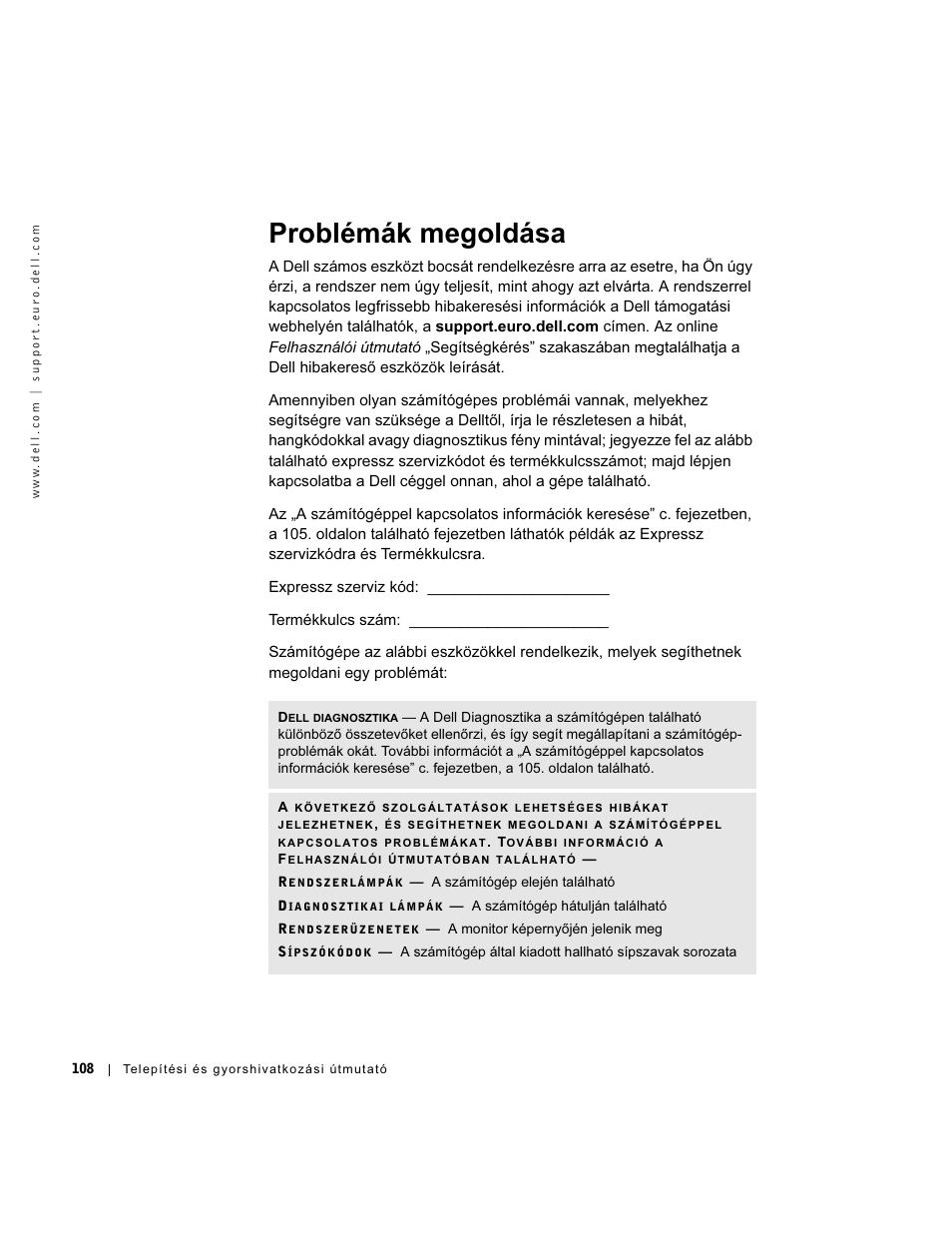 Problémák megoldása | Dell OptiPlex GX270 User Manual | Page 109 / 238