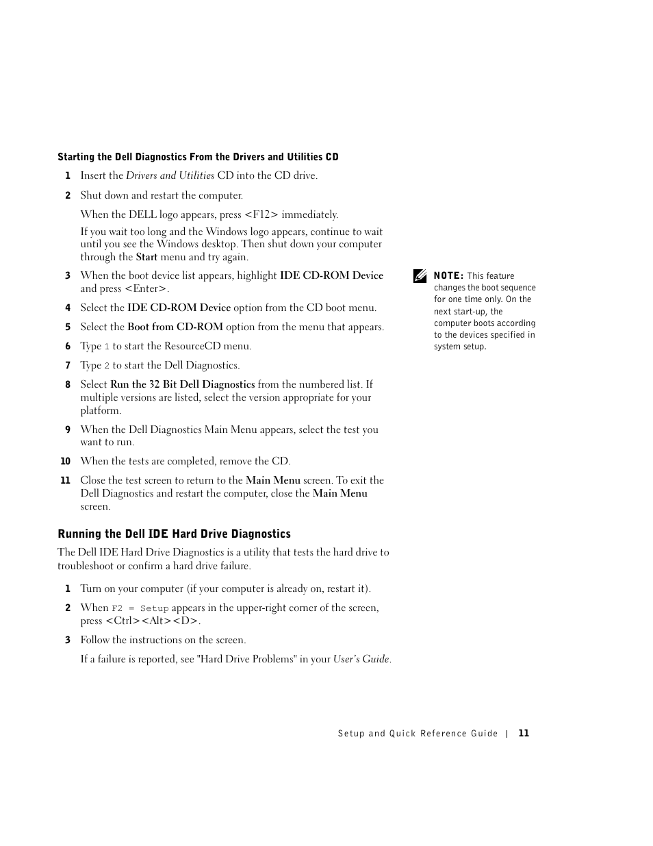Running the dell ide hard drive diagnostics | Dell OptiPlex GX270 User Manual | Page 12 / 238