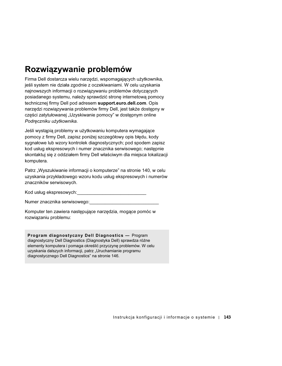 Rozwiązywanie problemów | Dell OptiPlex GX270 User Manual | Page 144 / 238