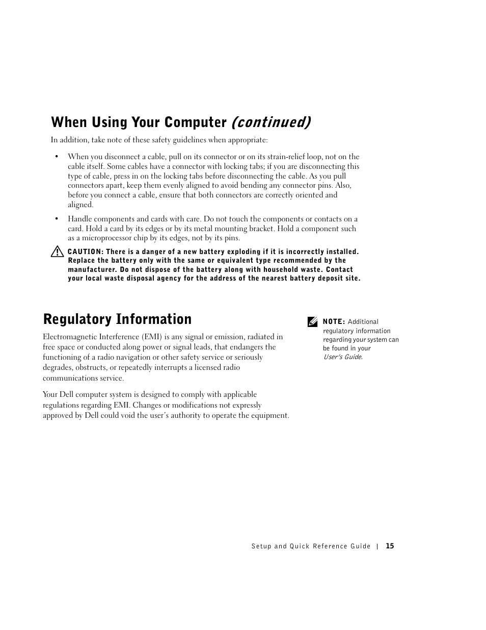 Regulatory information, When using your computer (continued) | Dell OptiPlex GX270 User Manual | Page 16 / 238