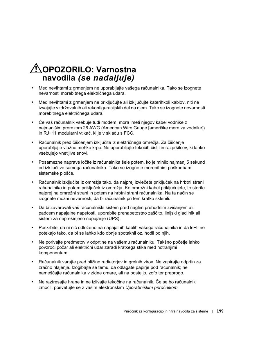 Opozorilo: varnostna navodila (se nadaljuje) | Dell OptiPlex GX270 User Manual | Page 200 / 238