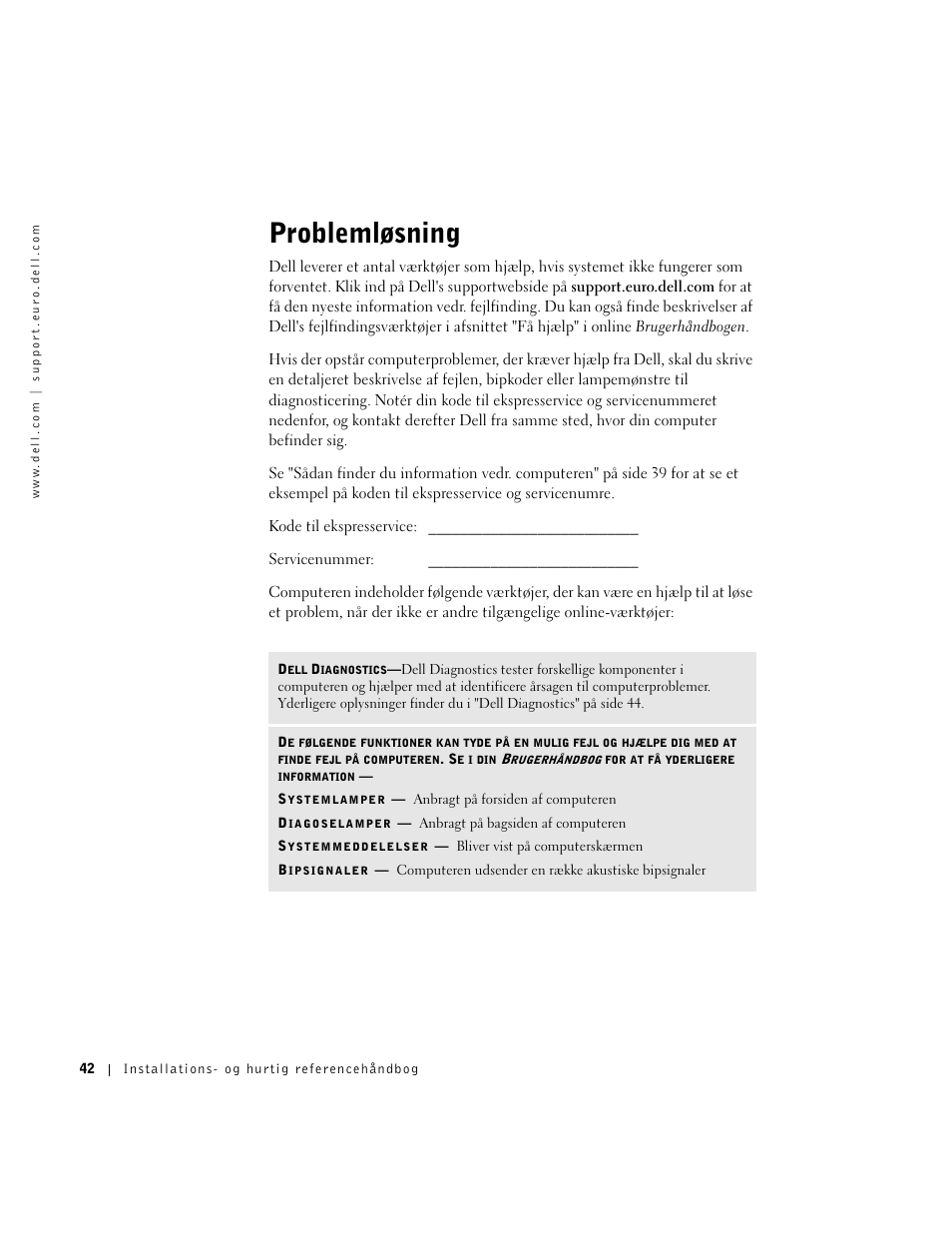 Problemløsning | Dell OptiPlex GX270 User Manual | Page 43 / 238