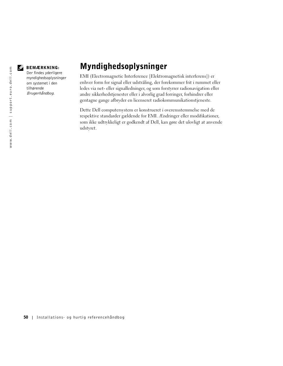 Myndighedsoplysninger | Dell OptiPlex GX270 User Manual | Page 51 / 238