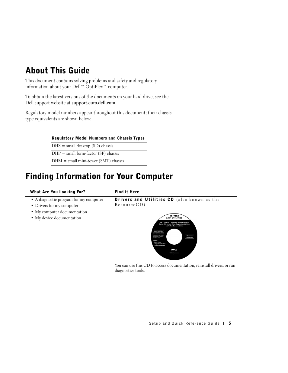 About this guide, Finding information for your computer | Dell OptiPlex GX270 User Manual | Page 6 / 238