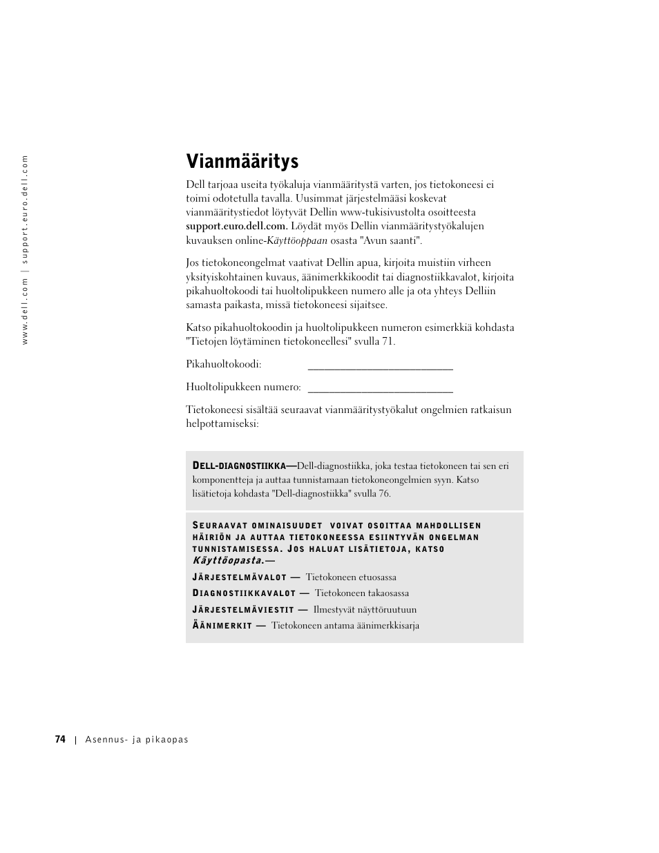 Vianmääritys | Dell OptiPlex GX270 User Manual | Page 75 / 238