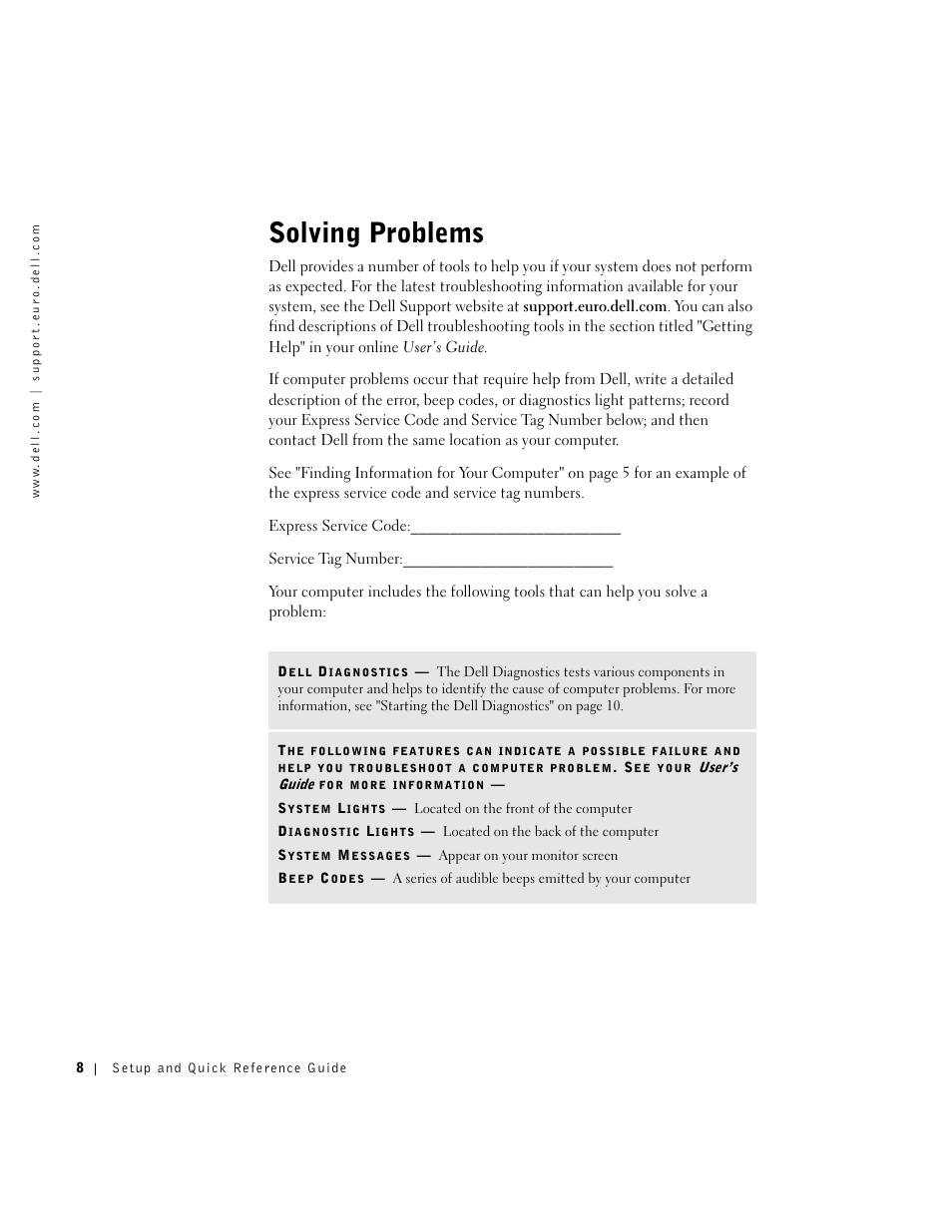Solving problems | Dell OptiPlex GX270 User Manual | Page 9 / 238