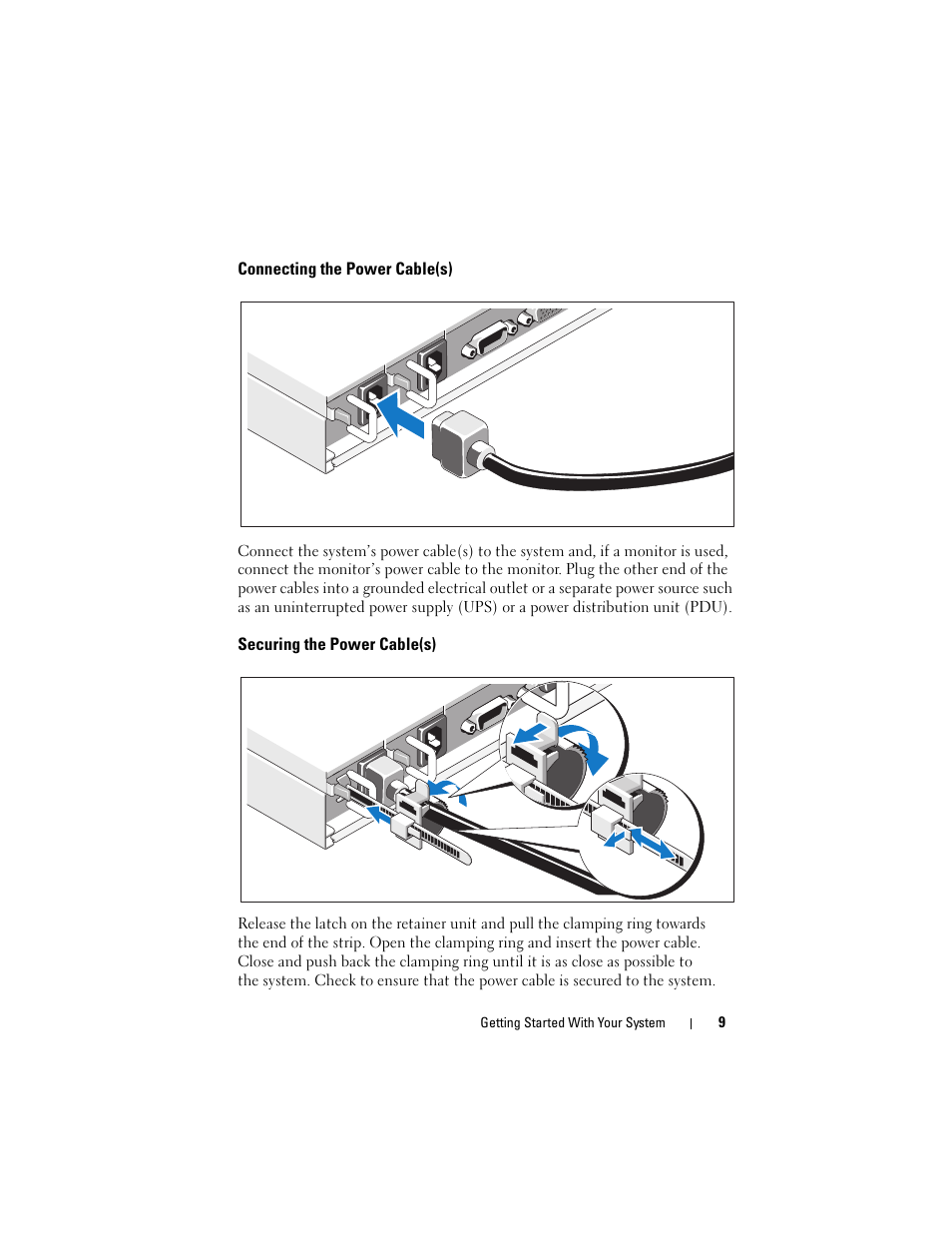 Connecting the power cable(s), Securing the power cable(s) | Dell PowerEdge C1100 User Manual | Page 11 / 144