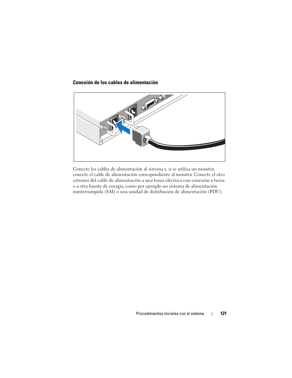 Conexión de los cables de alimentación | Dell PowerEdge C1100 User Manual | Page 123 / 144