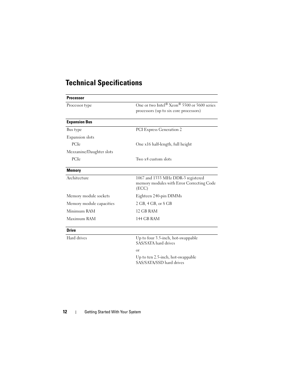 Technical specifications | Dell PowerEdge C1100 User Manual | Page 14 / 144