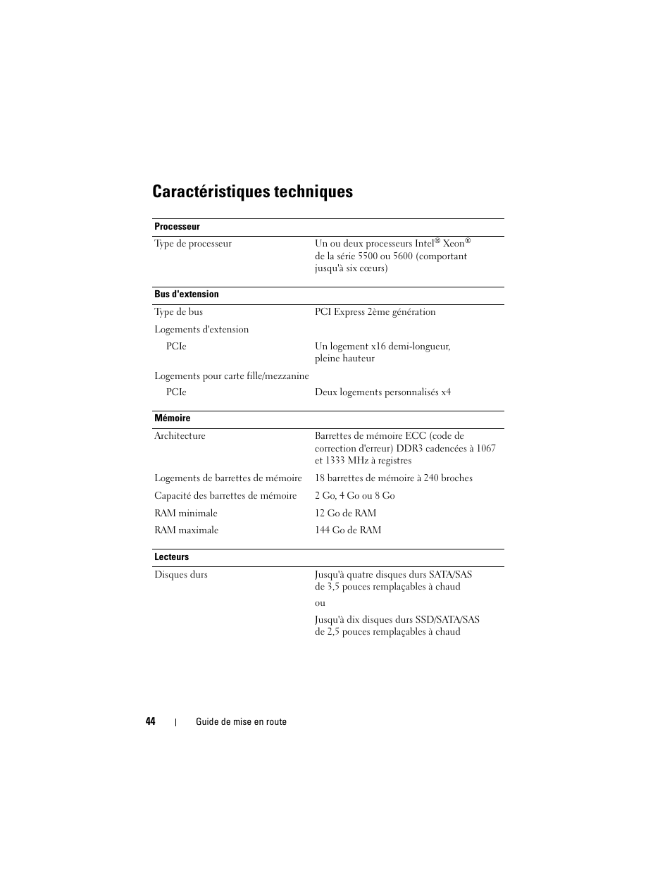 Caractéristiques techniques | Dell PowerEdge C1100 User Manual | Page 46 / 144