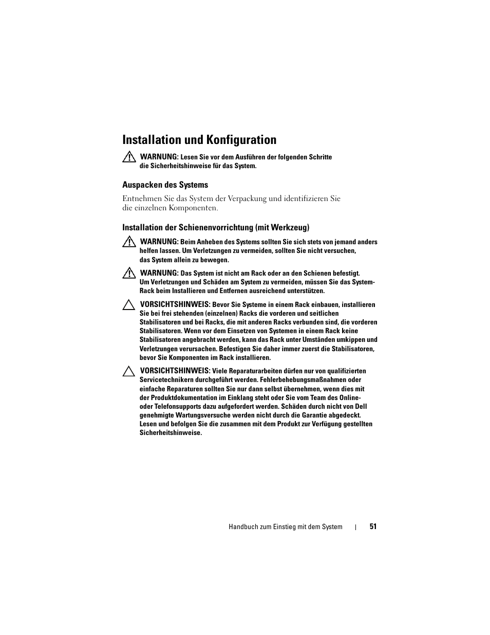 Installation und konfiguration, Auspacken des systems | Dell PowerEdge C1100 User Manual | Page 53 / 144