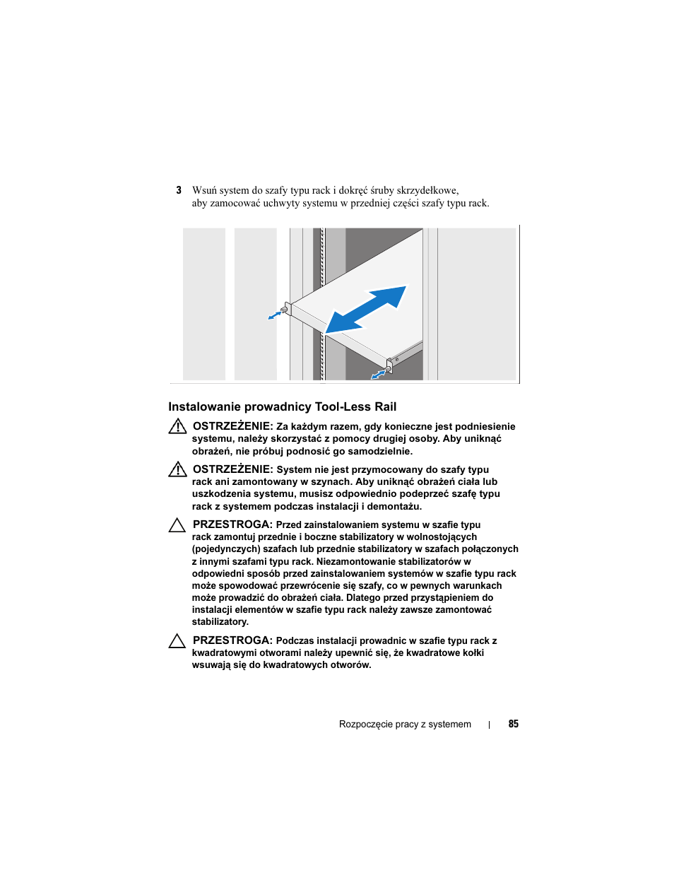 Instalowanie prowadnicy tool-less rail | Dell PowerEdge C1100 User Manual | Page 87 / 144