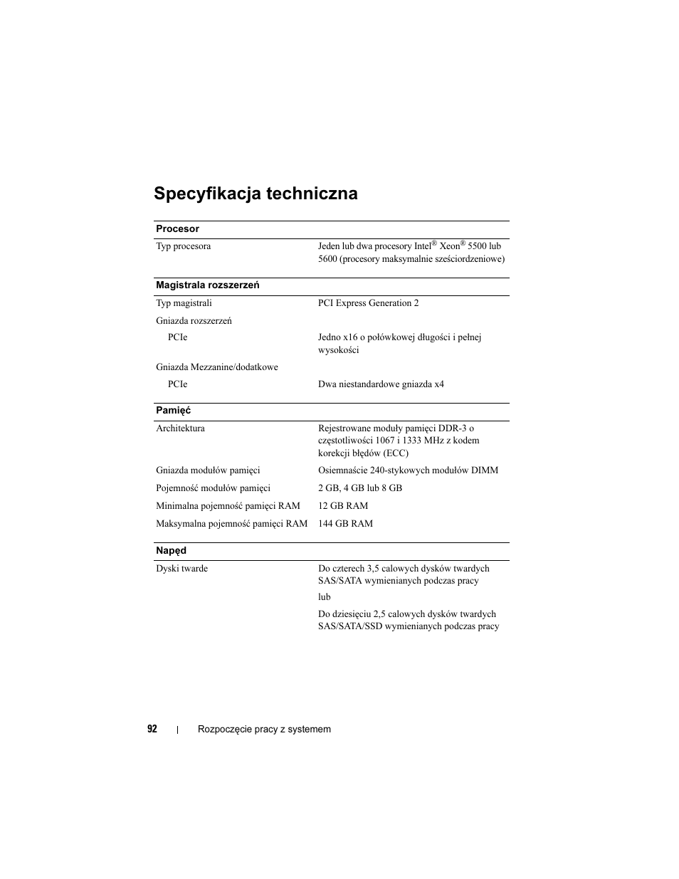 Specyfikacja techniczna | Dell PowerEdge C1100 User Manual | Page 94 / 144
