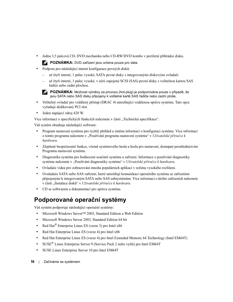 Podporované operační systémy | Dell POWEREDGE 840 User Manual | Page 18 / 110